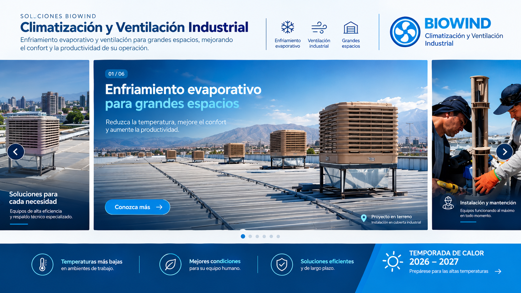 Soluciones BIOWIND de enfriamiento y climatización industrial para grandes espacios en Chile