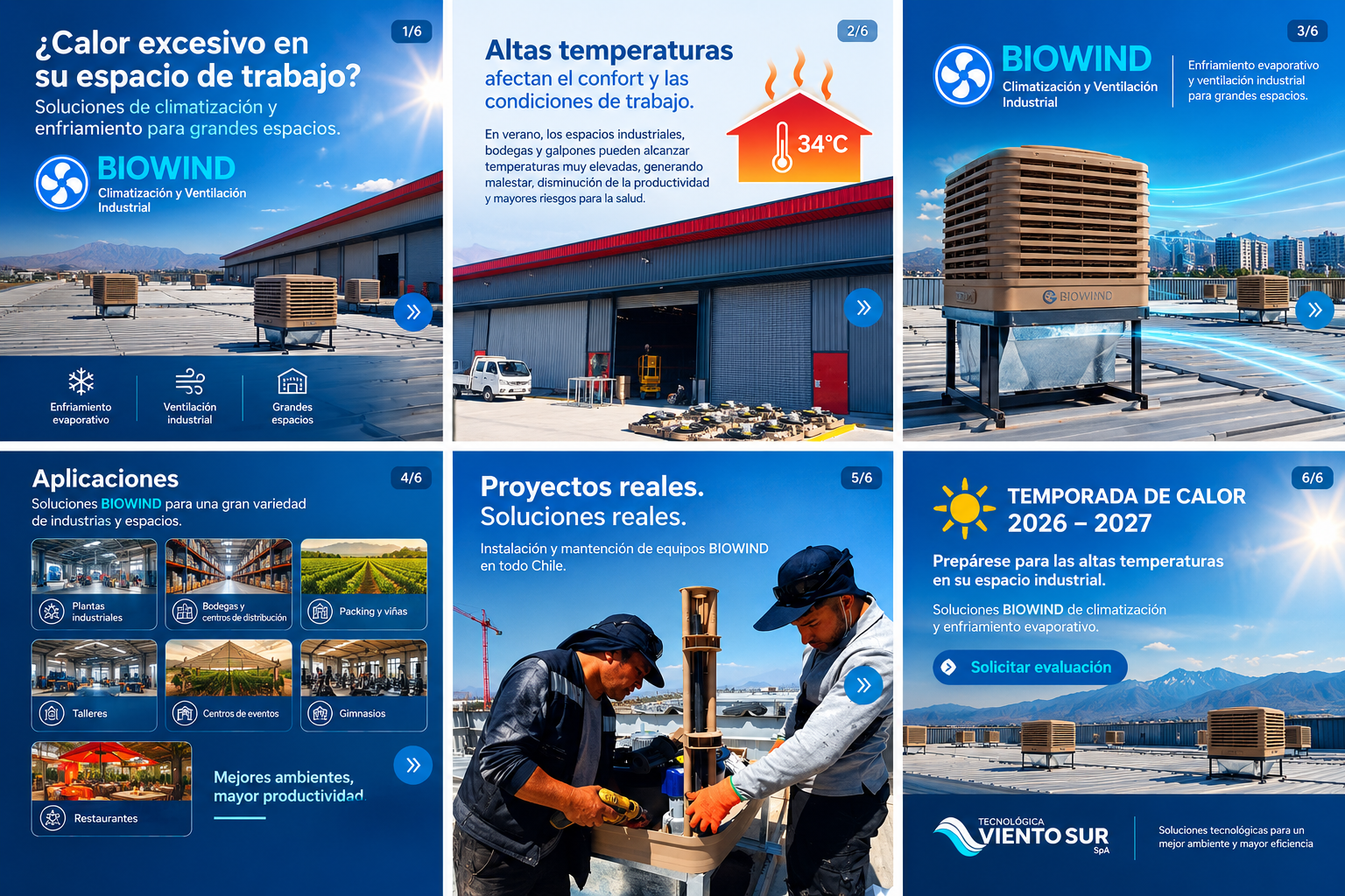 Ventilación industrial BIOWIND para galpones bodegas plantas y espacios de gran volumen